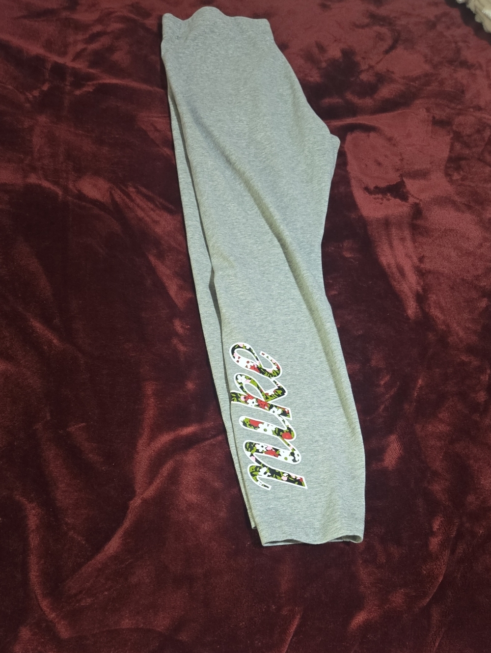 Nike Gray Kids Leggings with Floral Script